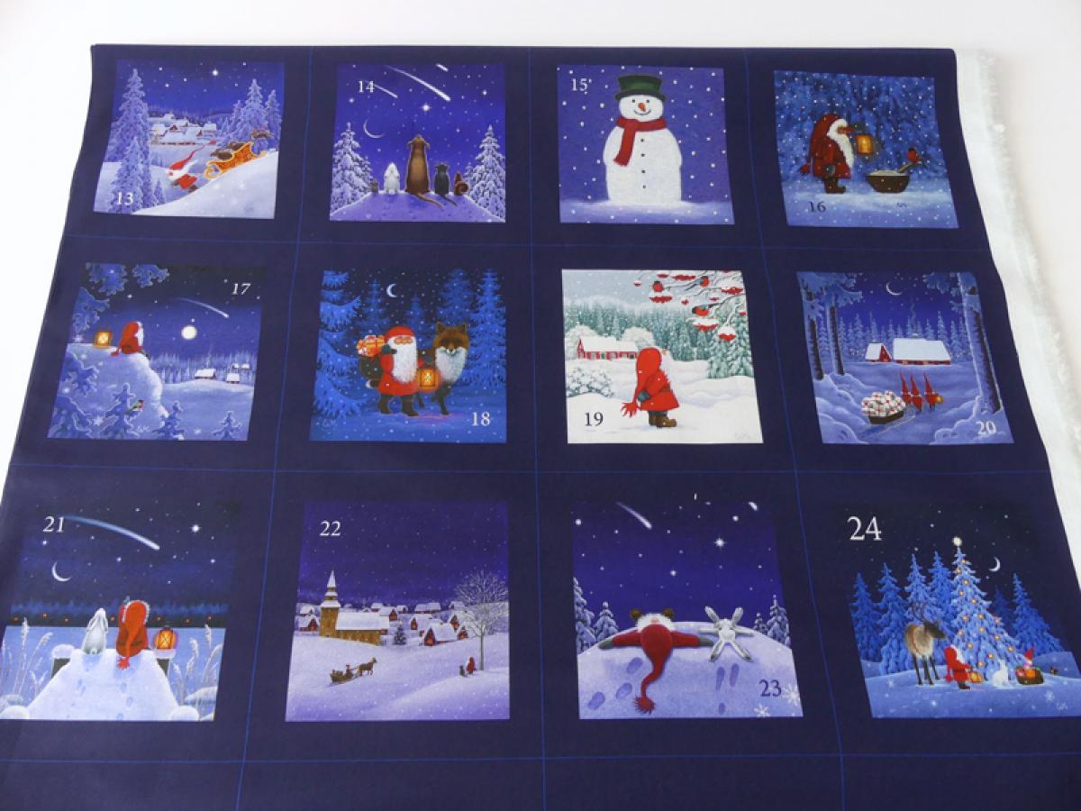 Patchworkstoff Tomtens Village Panel Adventskalender mit weihnachtlichen Motiven 1